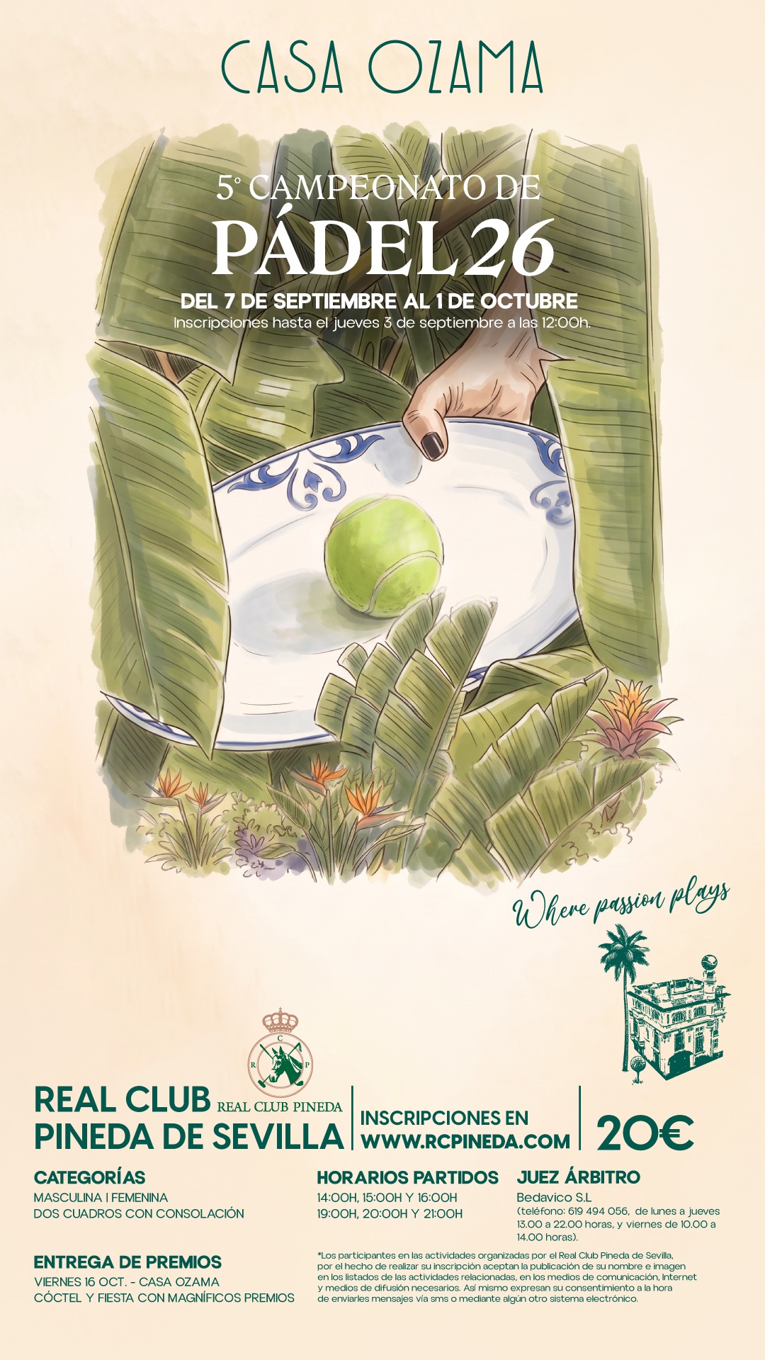 Cartel del campeonato de pádel Casa Ozama 2026