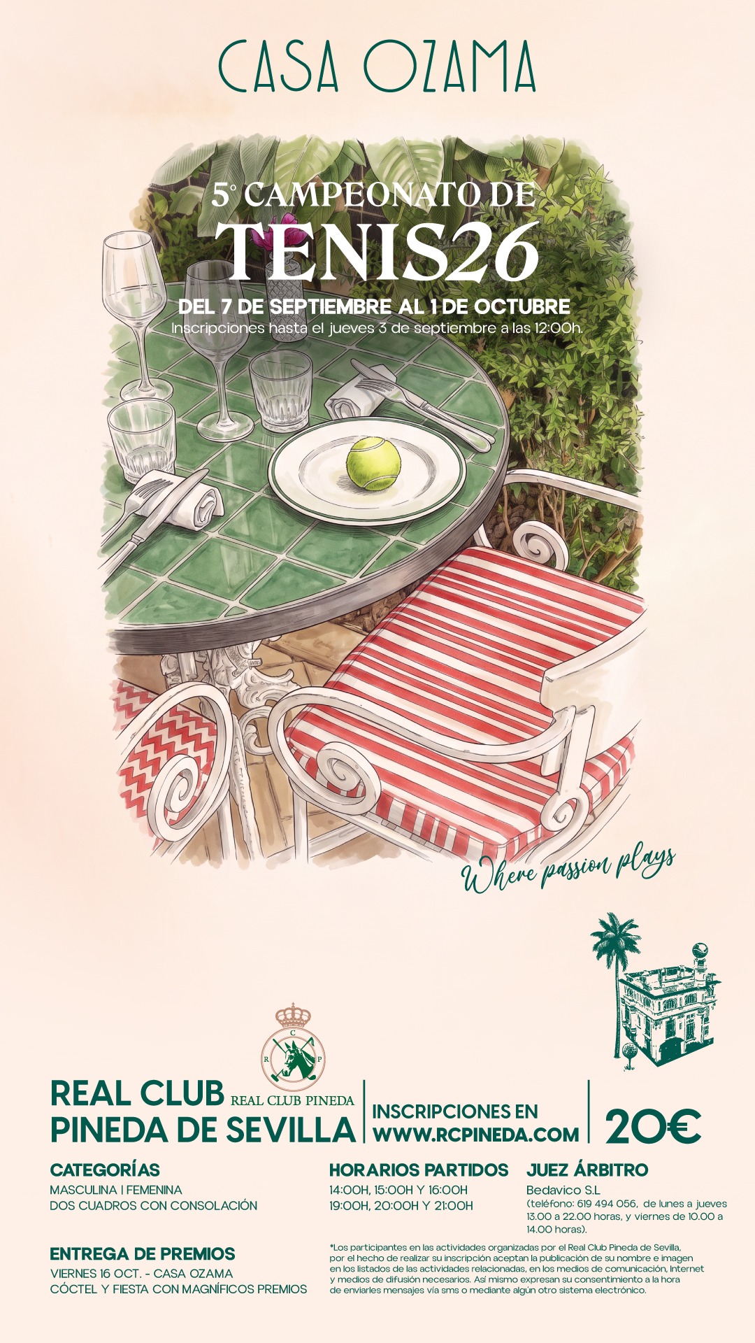 Cartel del campeonato de tenis Casa Ozama 2026
