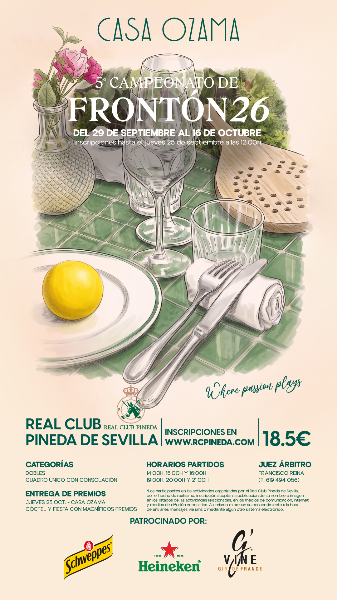 Cartel del campeonato de frontón Casa Ozama 2026